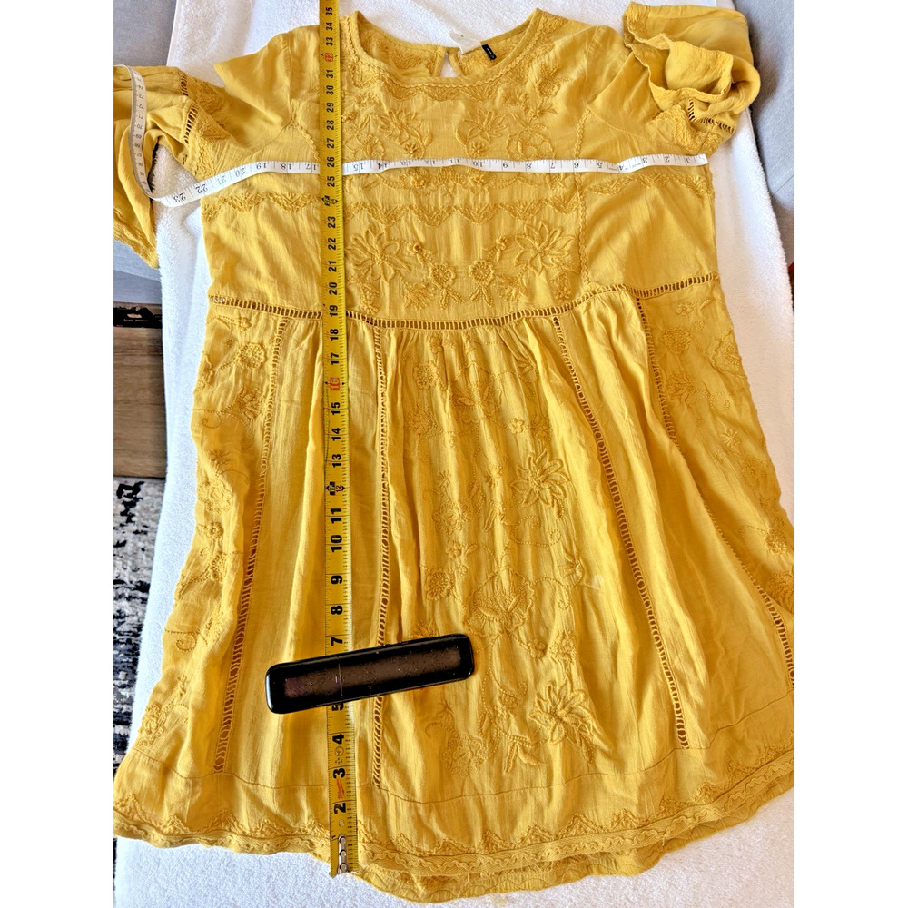 Anthropologie Womens Mini Dress Mustard Yellow Embroidered Boho Coquette Sz-XL - Picture 5 of 11